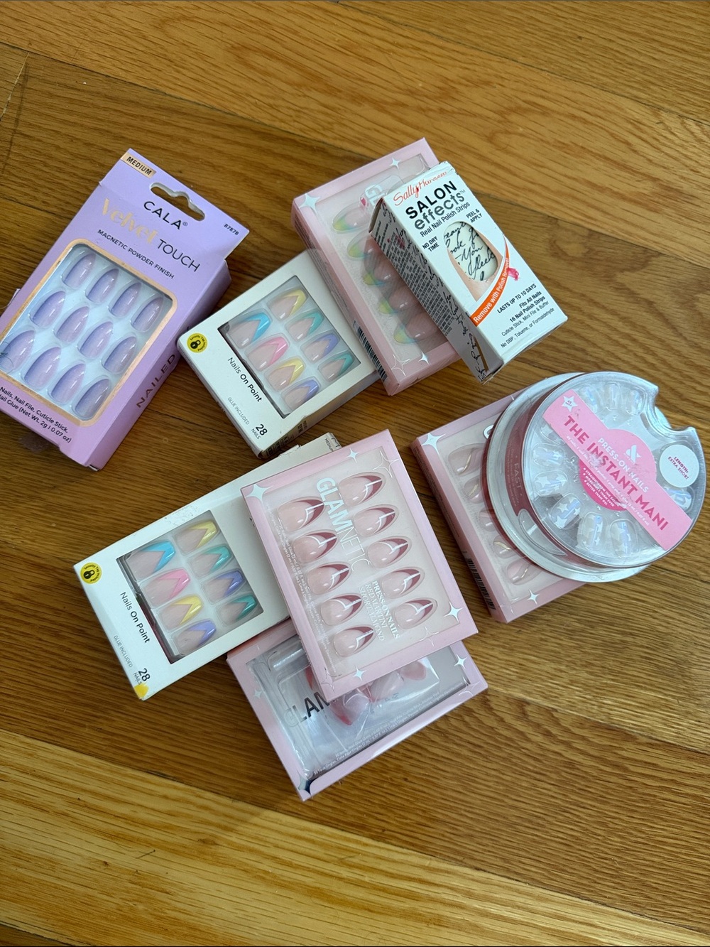 Assorted Press-On Nail Sets in Pastel Pink & Rainbow Hues